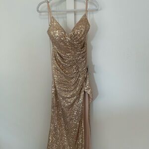 Elegant Gold Sequin Evening Dress